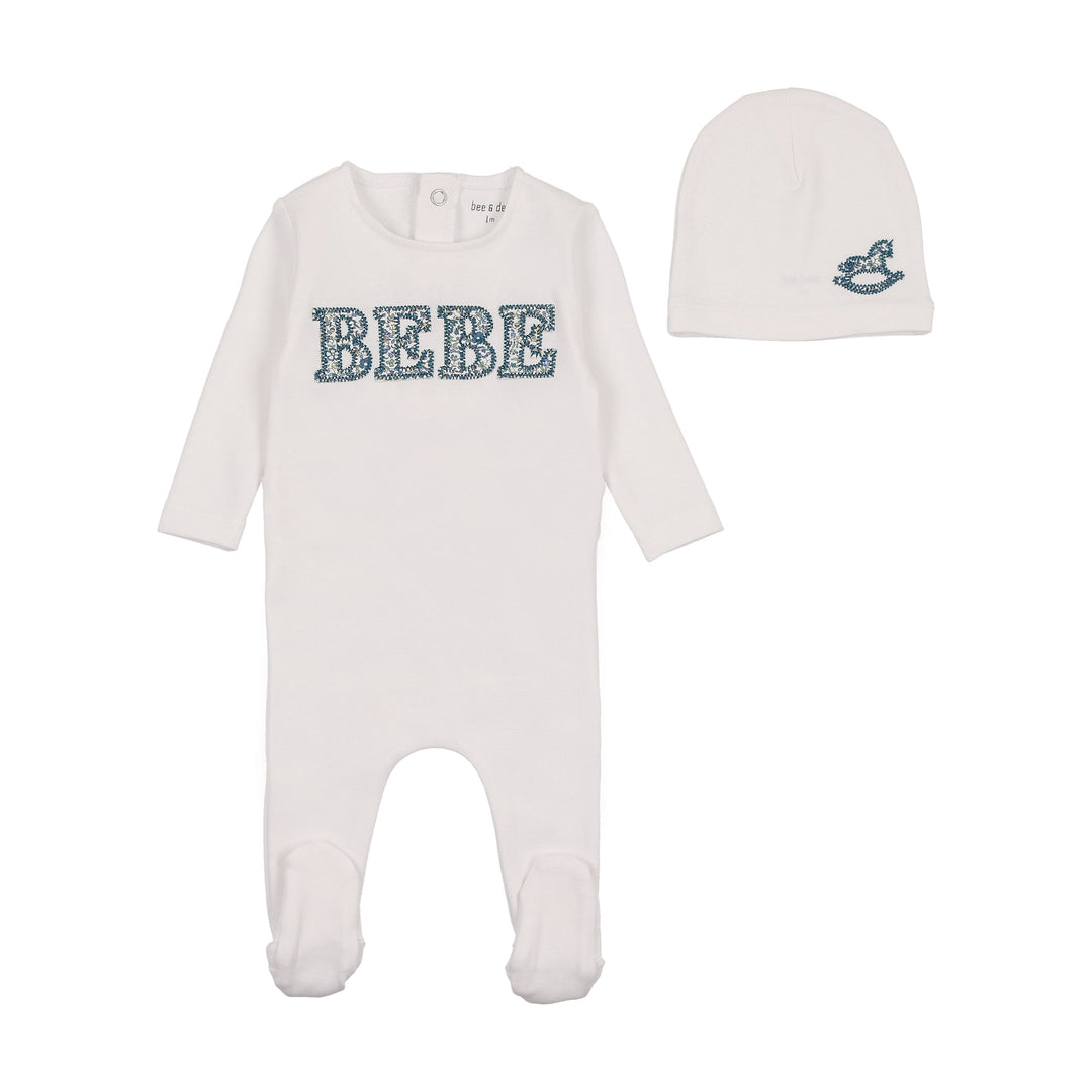 Bee & Dee White Boys Bebe Ditsy Footie + Beanie