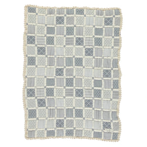 Bebe Organic Mai Patchwork Organic Cotton and Linen Heirloom Baby Blanket Boutique Designer Nursery Throw Blue Patchwork