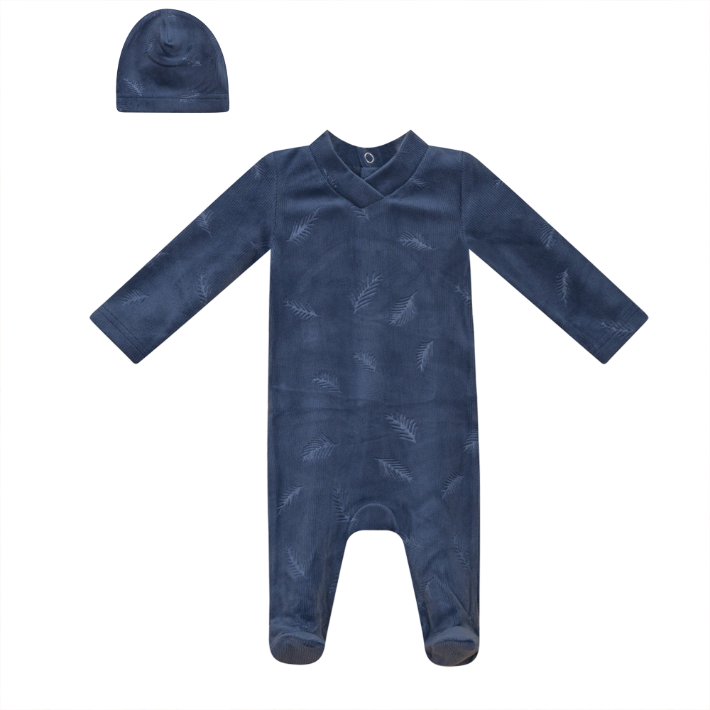 Whipped Cocoa Blue Baby Embossed Velour Footie