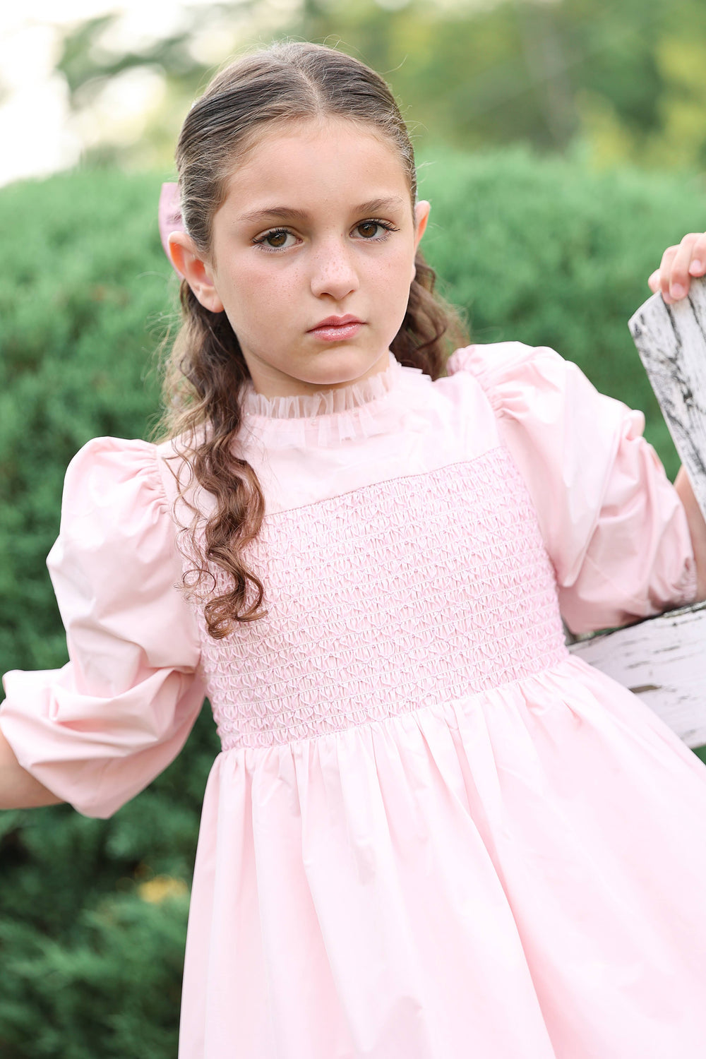 Little Tempest Pink Taffeta Smocked Gown
