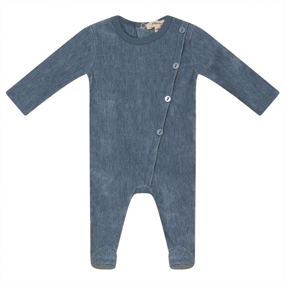 Fragile Blue Diagonal Button Footie