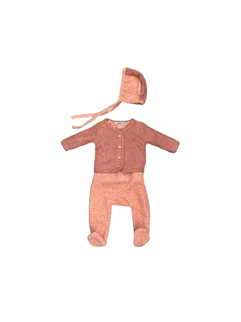 Little Lux Knit Bib Velour Footie +Cardigan + Bonnet