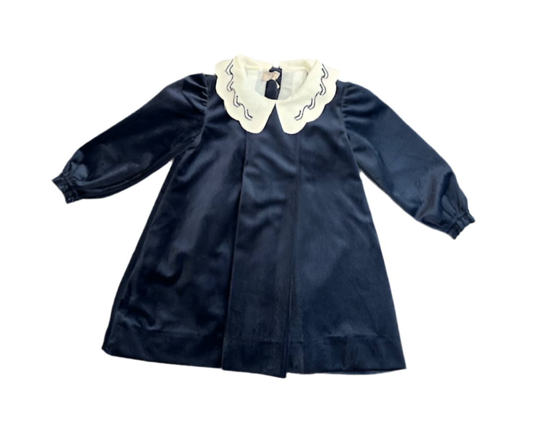 Carmina Navy Dress with Embroidered Collar