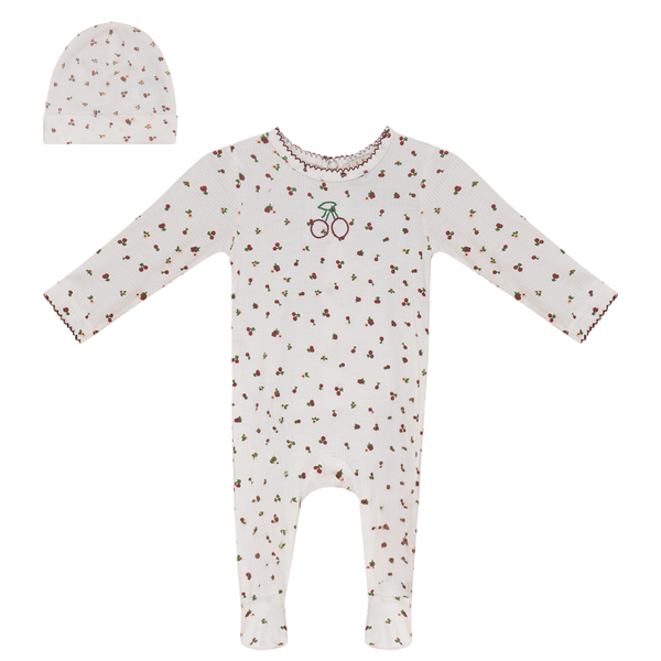 Lux White Cherry Print Footie