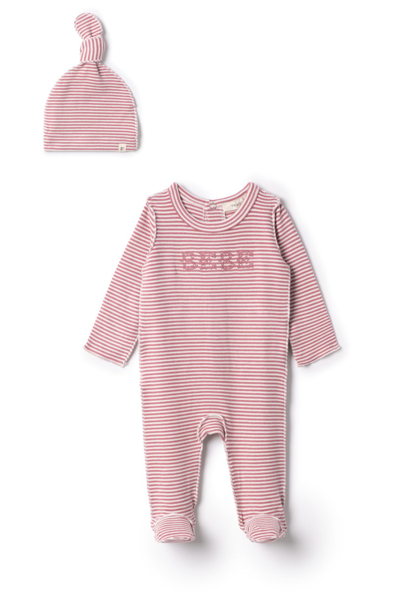 Fragile Mauve Brushed Stripe Bebe Footie Set
