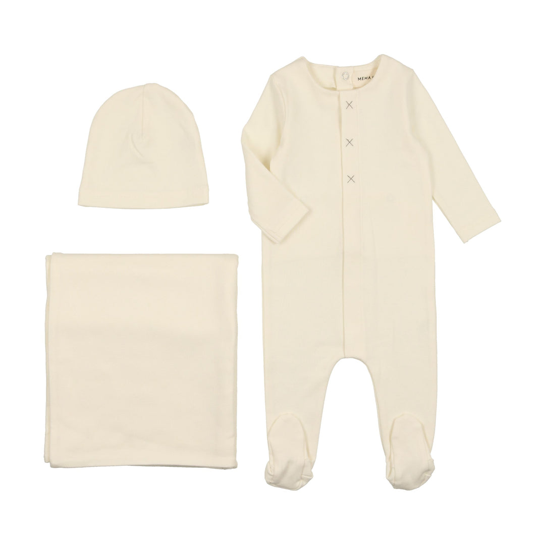 Mema Knits Cream/Mink Three Stitch 3 Pc Set