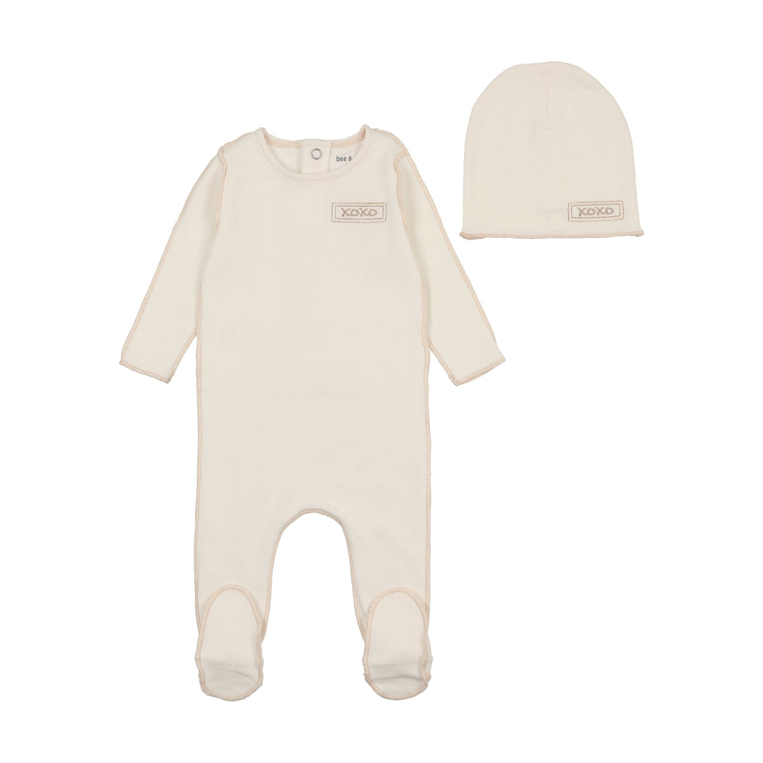 Bee & Dee Chalk White Classic Ribbed Footie + Beanie