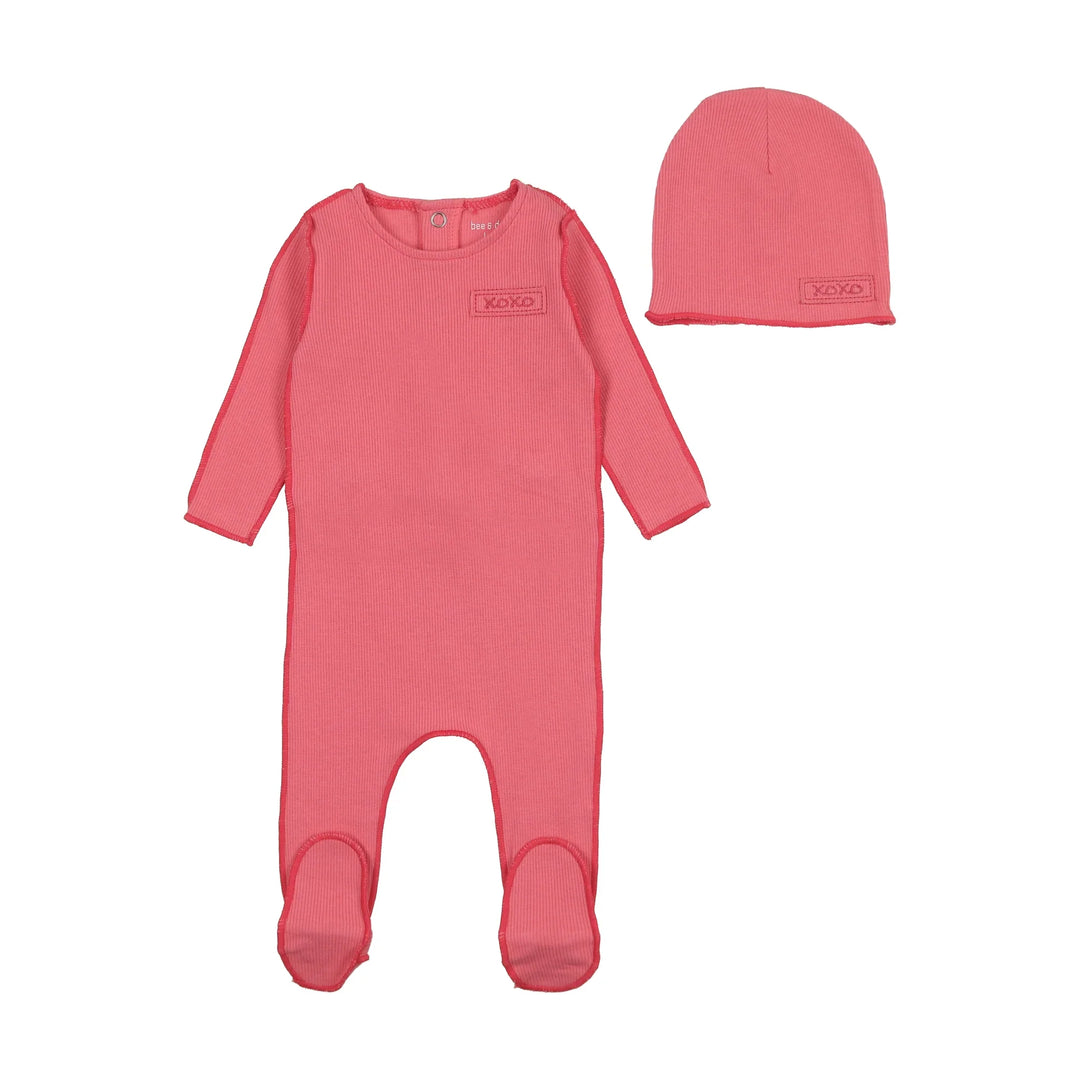 Bee & Dee Bright Coral Classic Ribbed Footie + Beanie