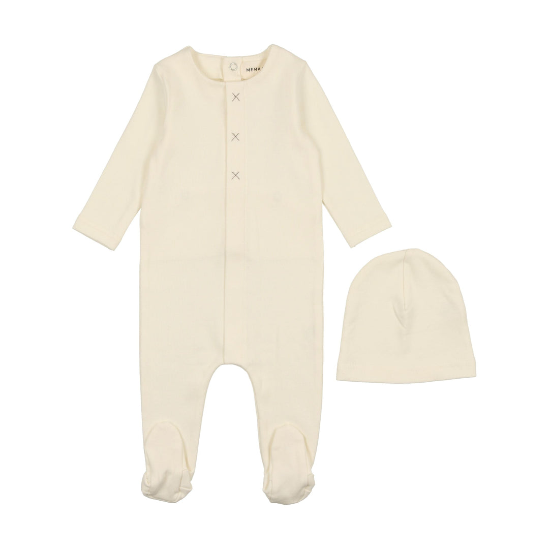 Mema Knits Cream/Mink Three Stitch Footie + Beanie