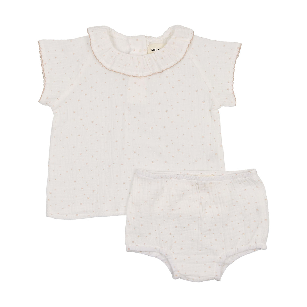 Mema Knits Rose Gauze Collared Shirt + Bloomer