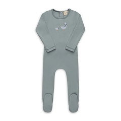 Ely's & Co Cotton Cross Stitch Duckling Collection Footie Soft Cotton Baby Footed Onesie Duckling Embroidery Design