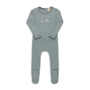 Ely's & Co Cotton Cross Stitch Duckling Collection Footie Soft Cotton Baby Footed Onesie Duckling Embroidery Design