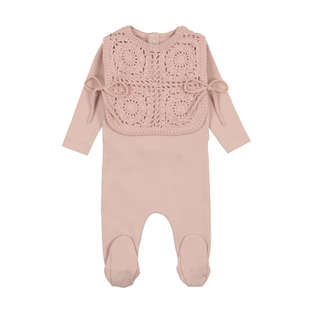 Bee & Dee Mauve Crochet Pullover Vest Footie + Bonnet