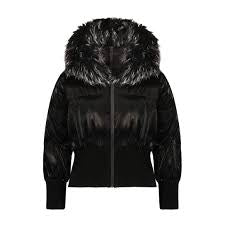 IBIS Black Liquid Shine Teen Waistband Coat with Fur