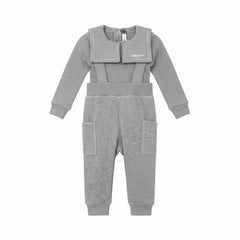 Little Parni Embroidered Collar Velour Overall Set Grey