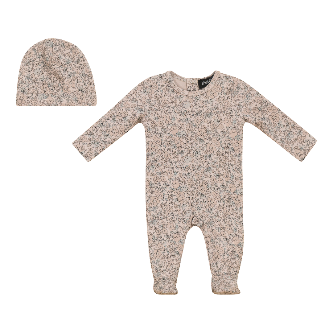 Space Grey Nude Pink Jersey Floral Print Footie