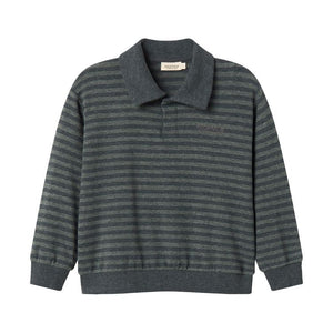 Gray striped sweater with collar on a white background