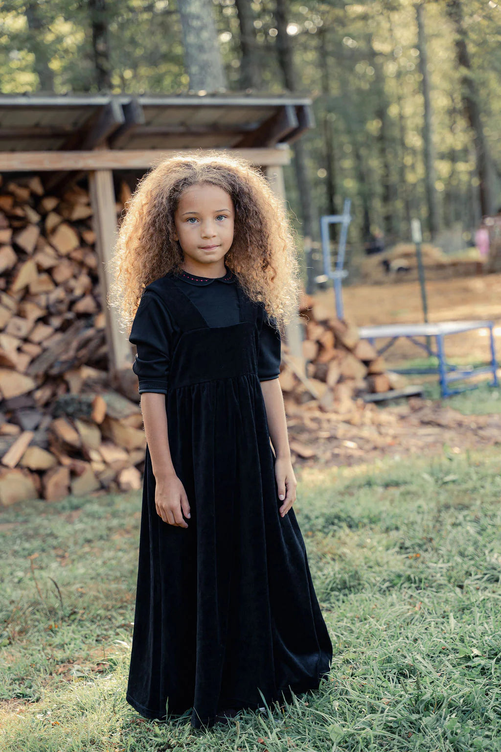 Mini Nod Black Velour Jumper with Model Collared Top