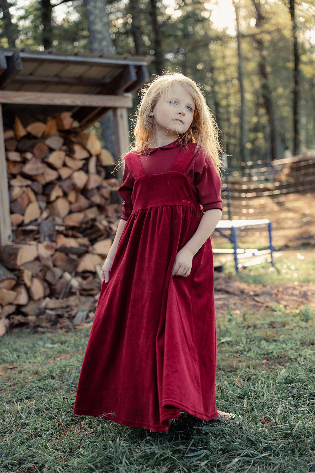 Mini Nod Wine Velour Jumper with Model Collared Top