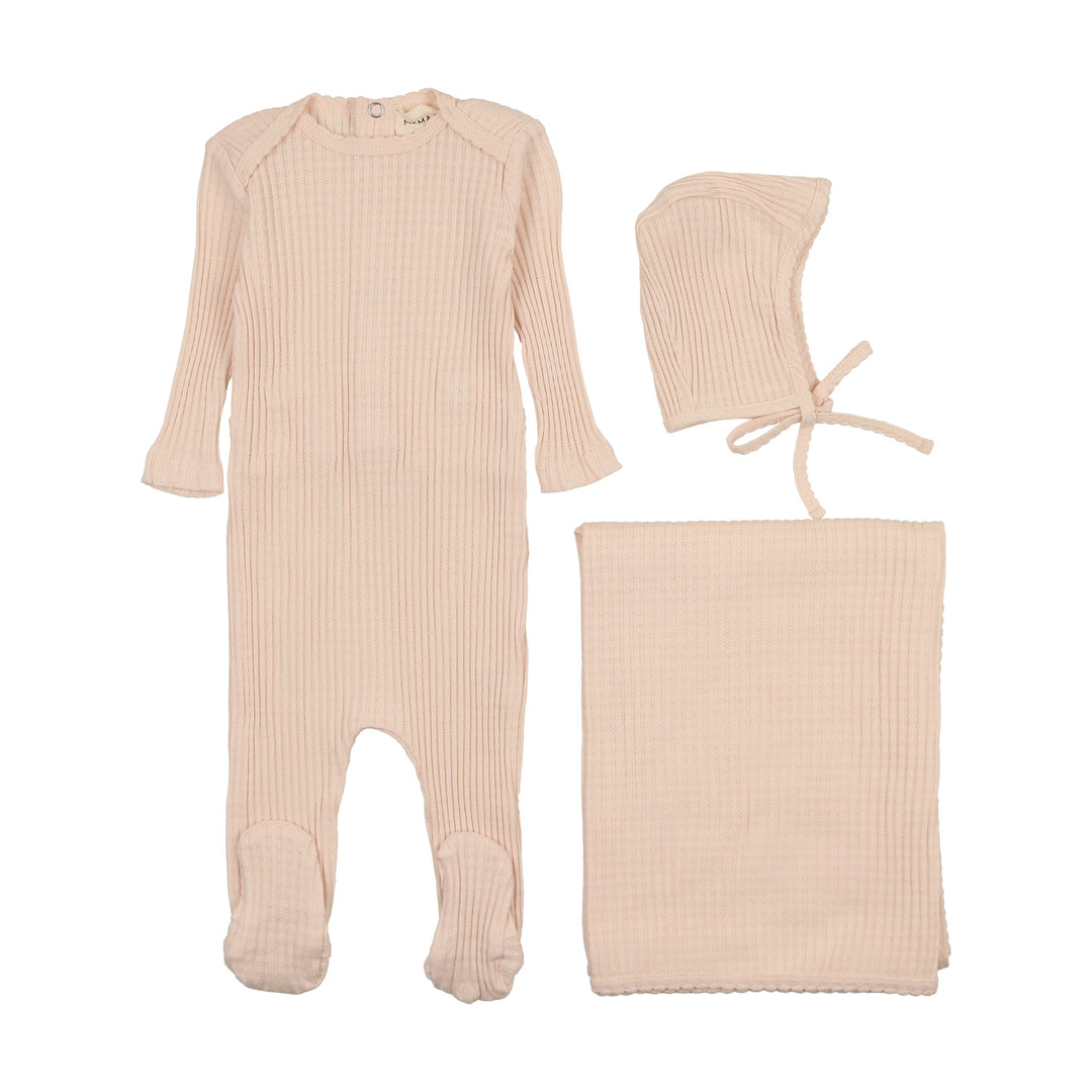 Mema Knits Peach Dust Picot Edge Textured 3 Pc Layette Set