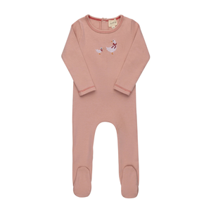 Ely's & Co Cotton Cross Stitch Duckling Collection Footie Soft Cotton Baby Footed Onesie Duckling Embroidery Design