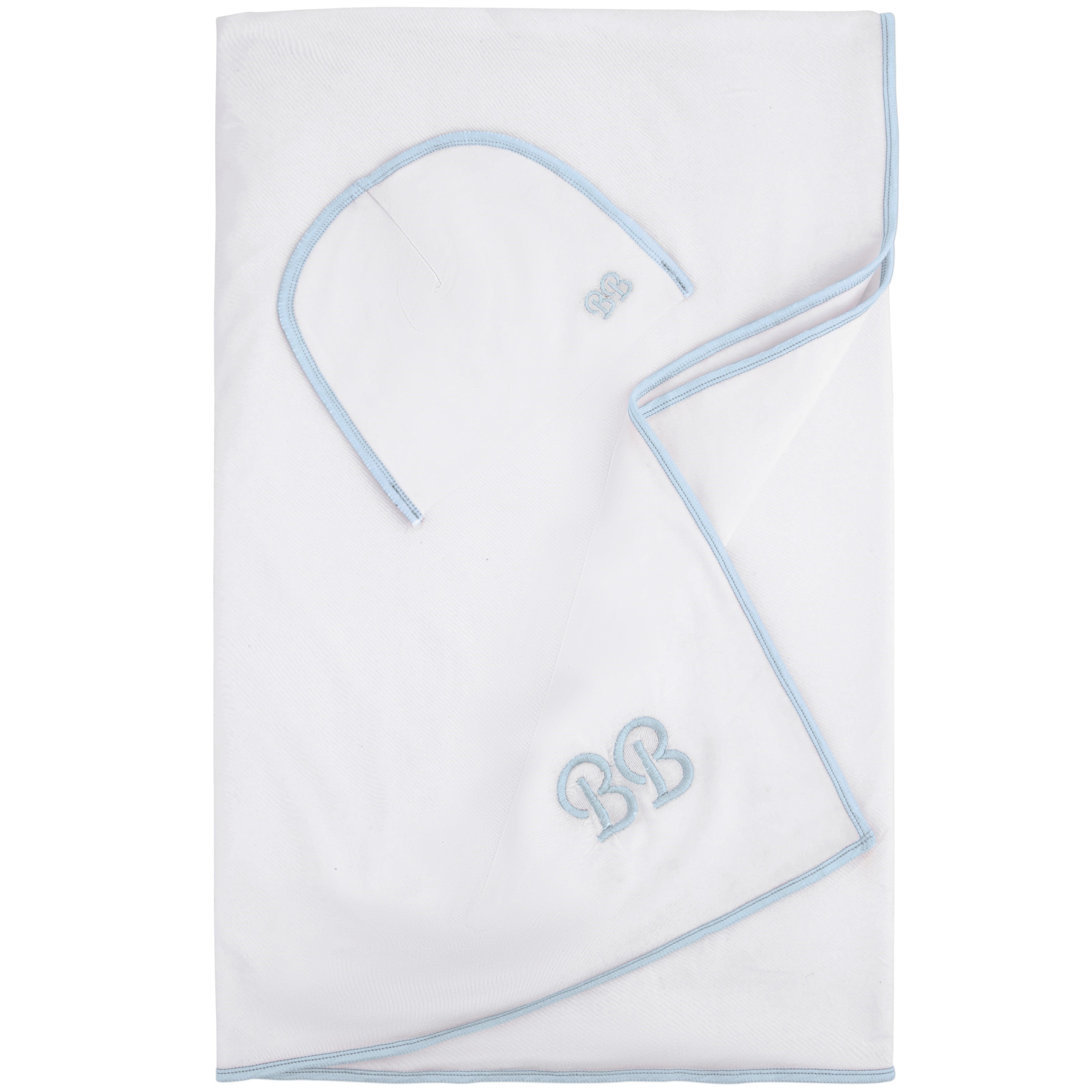 bandeau bebe dusty blue trim swaddle set