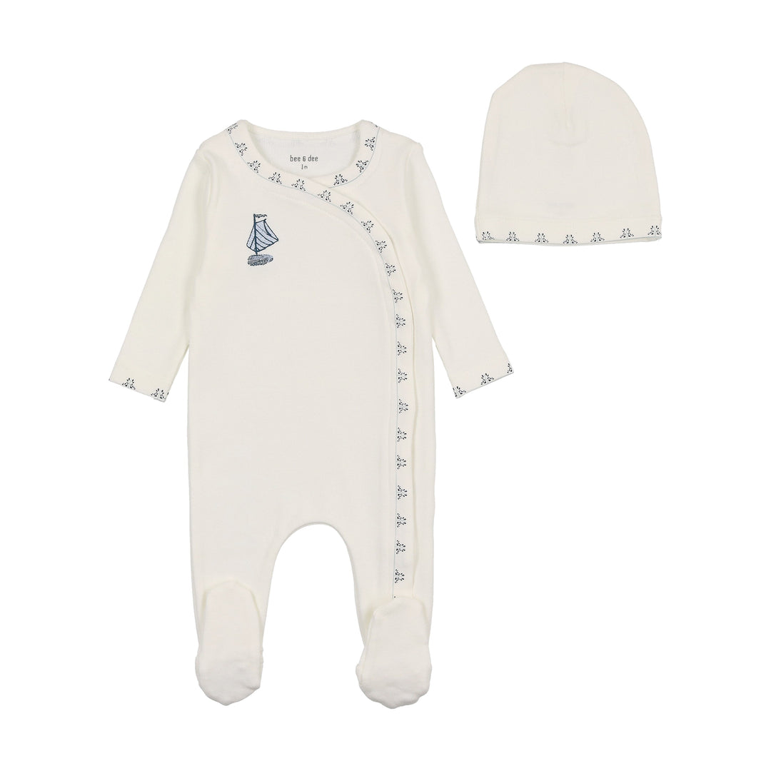 Bee & Dee Chalk White Boys Dutch Baby Footie + Beanie