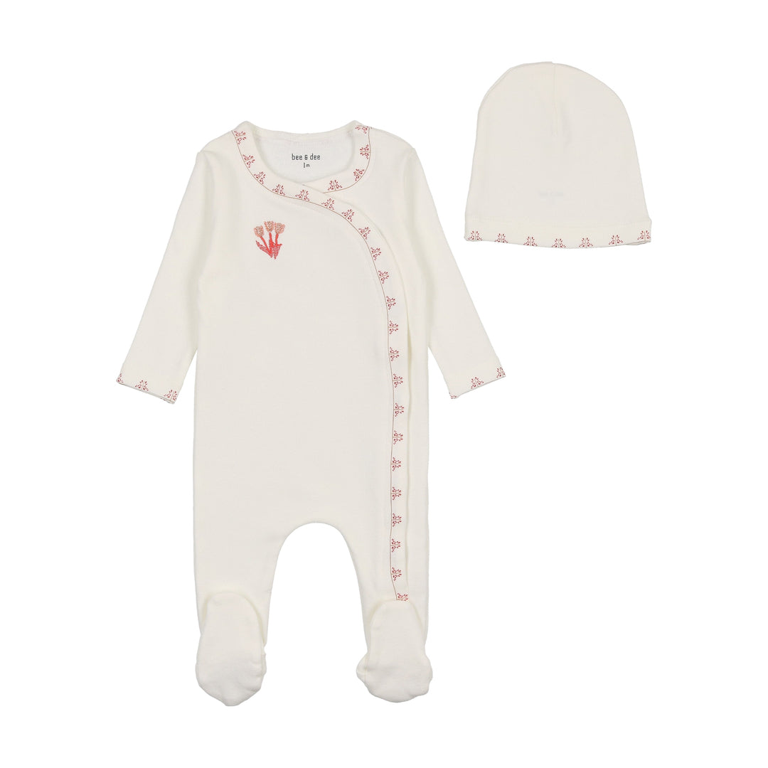 Bee & Dee Chalk White Girls Dutch Baby Footie + Beanie