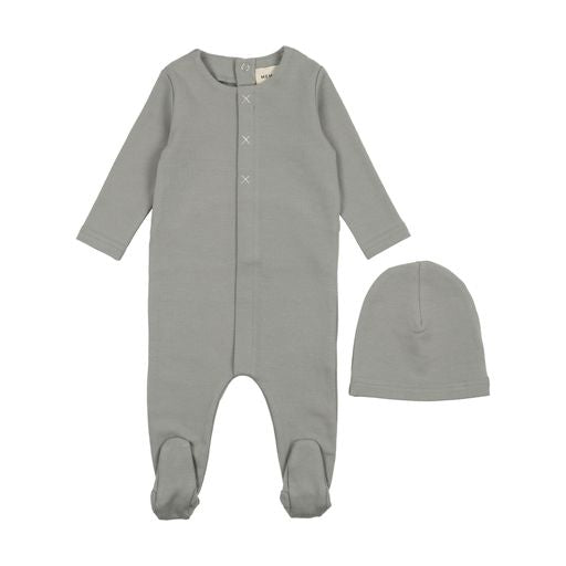 Mema Knits Powder Blue/Cream Three Stitch Footie + Beanie