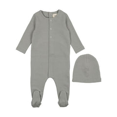 Mema Knits Powder Blue/Cream Three Stitch Footie + Beanie