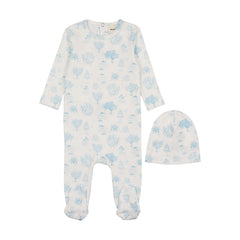 Mema Knits Blue Toile Print Footie + Beanie