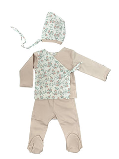 Latte Baby Rose Jersey/Floral Set + Bonnet + Blanket