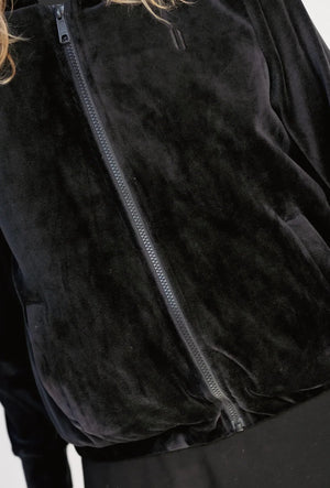 Premium Black Velour Hoodie – Faux Fur Lined Zip-Up Jacket – Sizes 4-24 Unisex