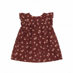 Petit Bateau Girl Long Sleeve Corduroy Floral Dress - Burgundy Multi