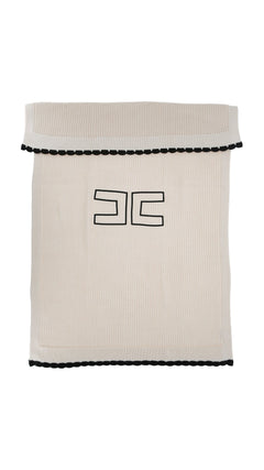 Elisabetta Franchi La Mia Bambina Butter/Black English Knit Blanket With Border