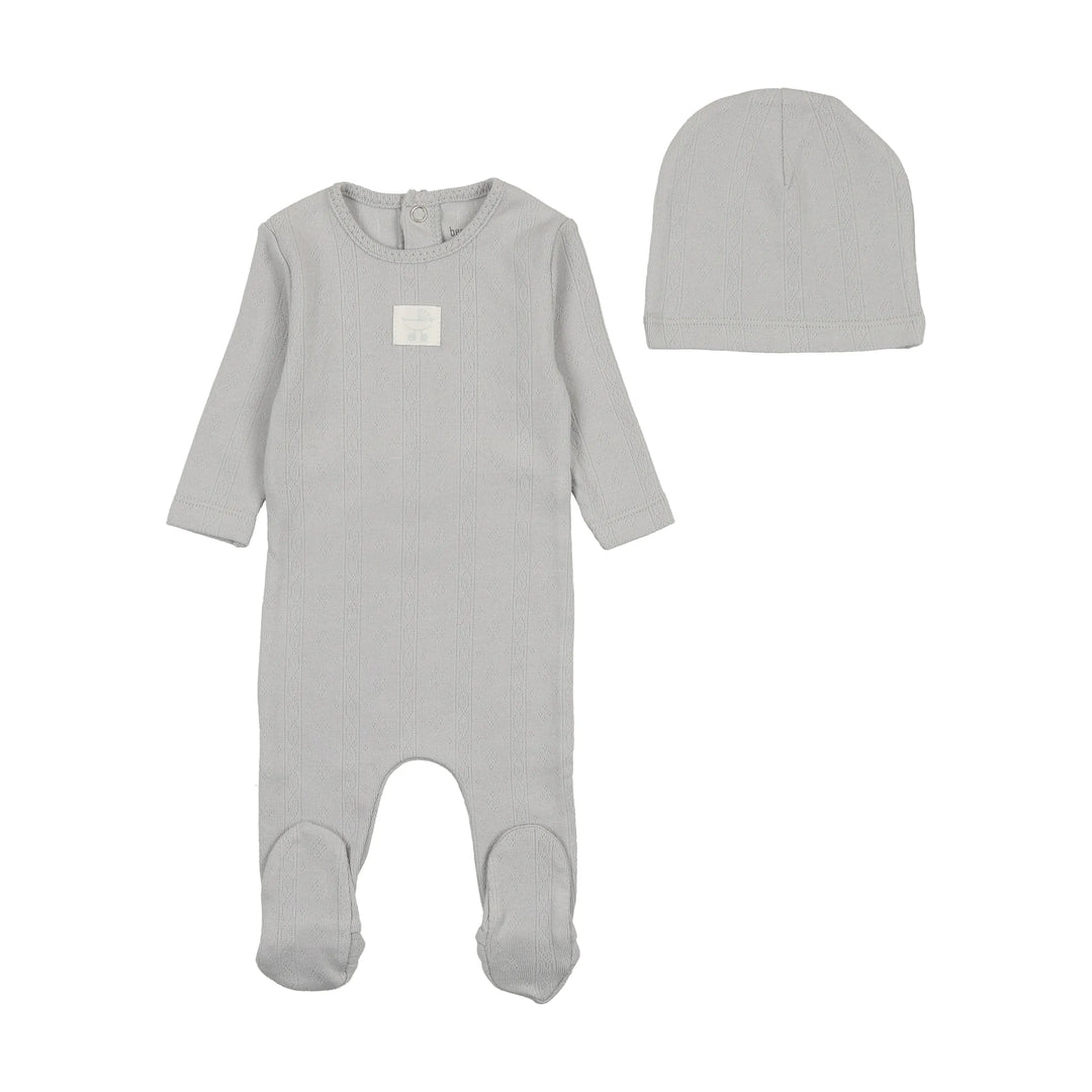 Bee & Dee Powder Blue Pointelle Carriage Footie + Beanie