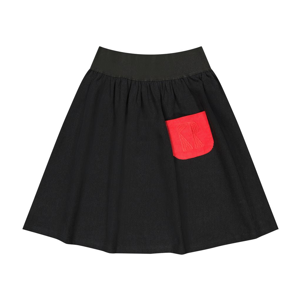 Retro Kid Black/Red Ruby Waisted Cord Pocket Skirt