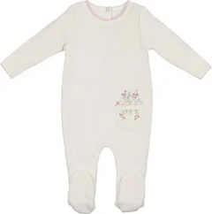 Maniere White Girls Velour Pocket Footie + Beanie