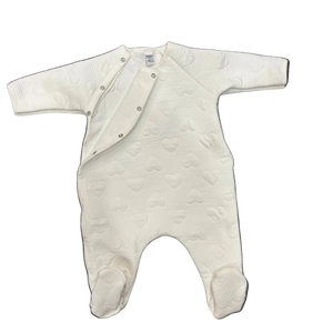 Petit Bateau - Baby Side Snap Embossed Hearts Footie - Organic Cotton