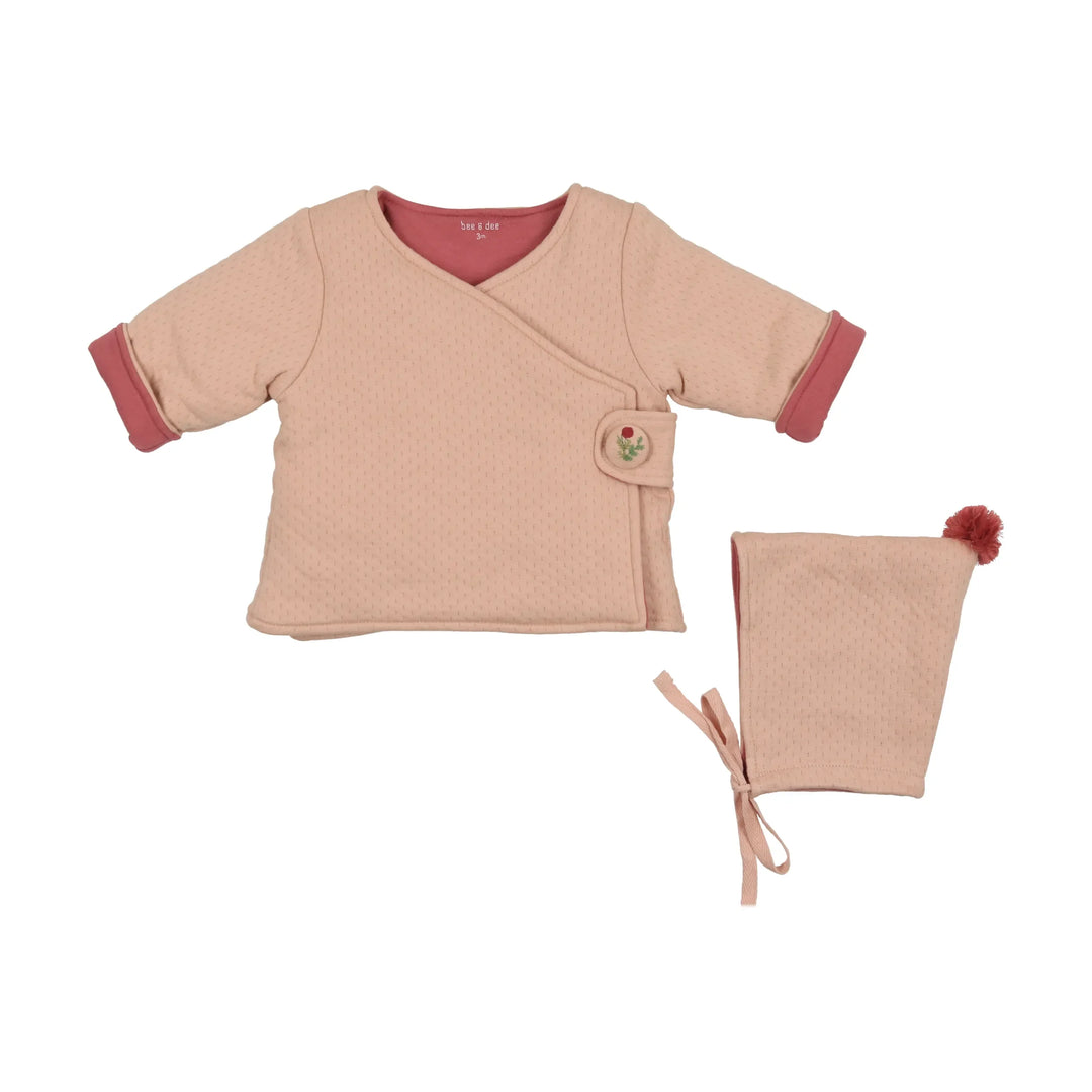 Bee & Dee Rose Dust Textured Wrap Jacket + Bonnet