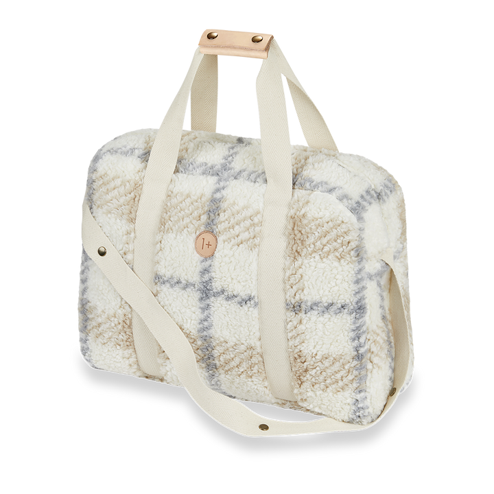 1+ in the Family Ecru Check Furry Bag