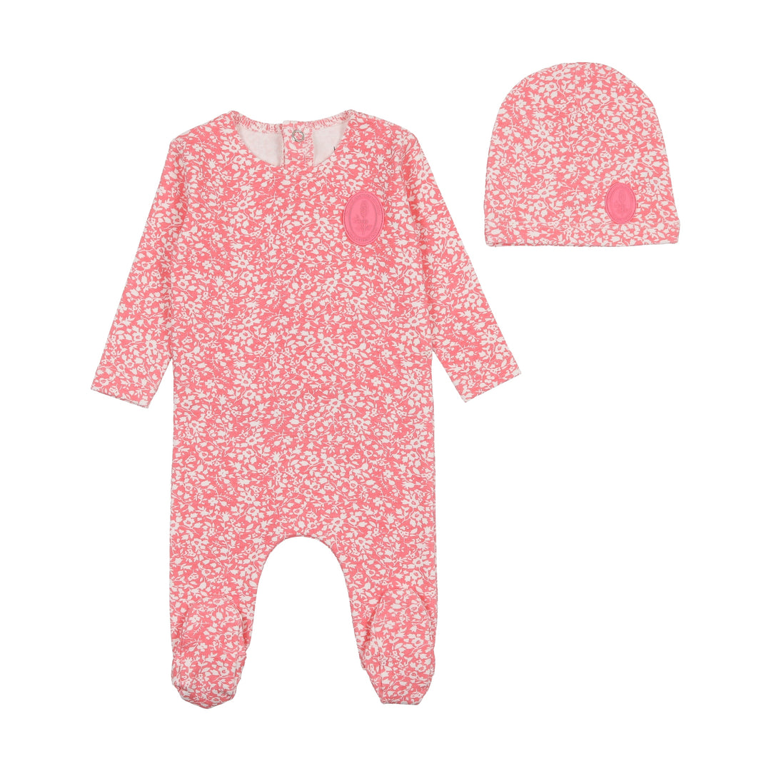 Bee & Dee Rose Dust Floral Crest Footie + Beanie