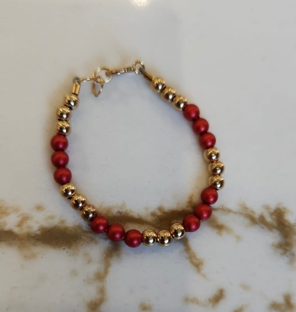 My Little Jewel Red Coral and Gold Filled Beaded Bracelet