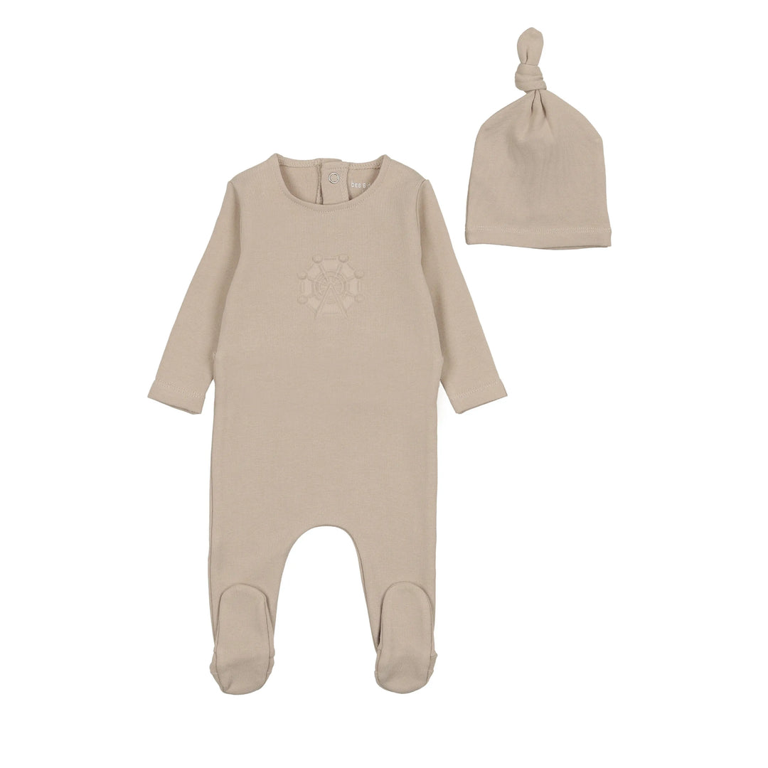 Bee & Dee Feather Grey Embossed Footie + Beanie