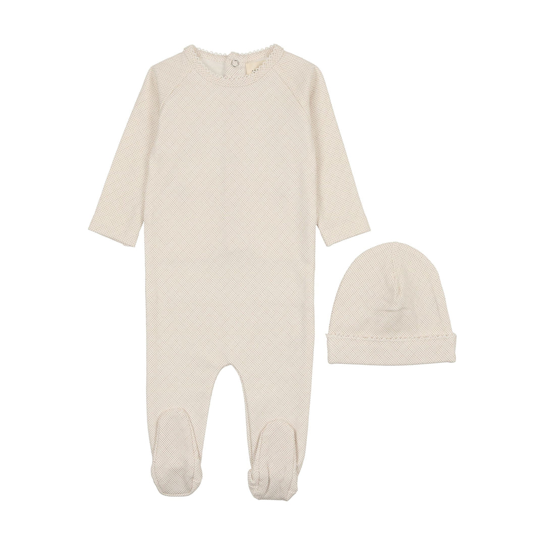 Mema Knits Pale Pink Print Raglan Polka Dotted Footie