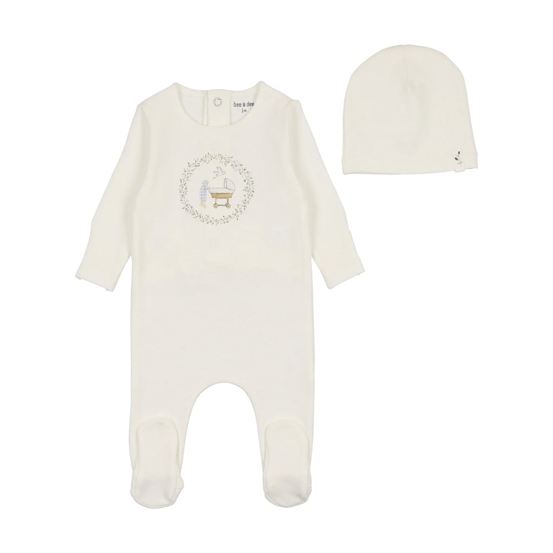 Bee & Dee Boys White Gingham Cradle Footie + Beanie
