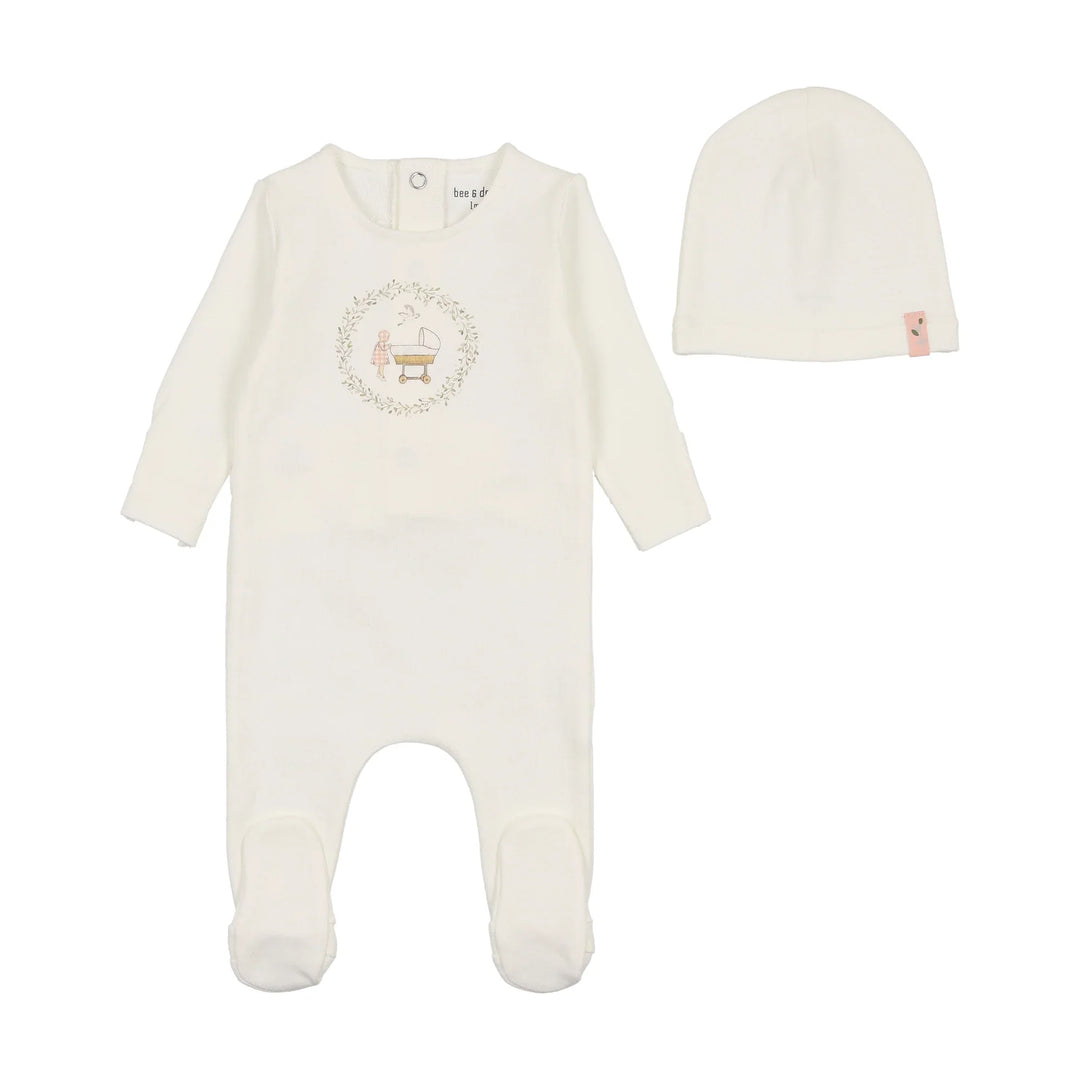 Bee & Dee Girls White Gingham Cradle Footie + Beanie