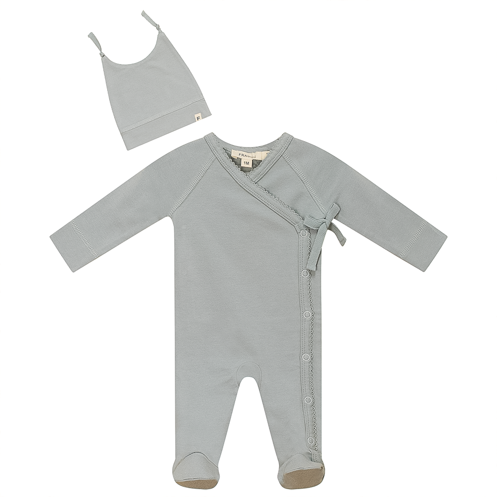 Fragile Seafoam Scallop Stitch Footie Set