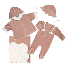 la mascot velour pink white bonnet