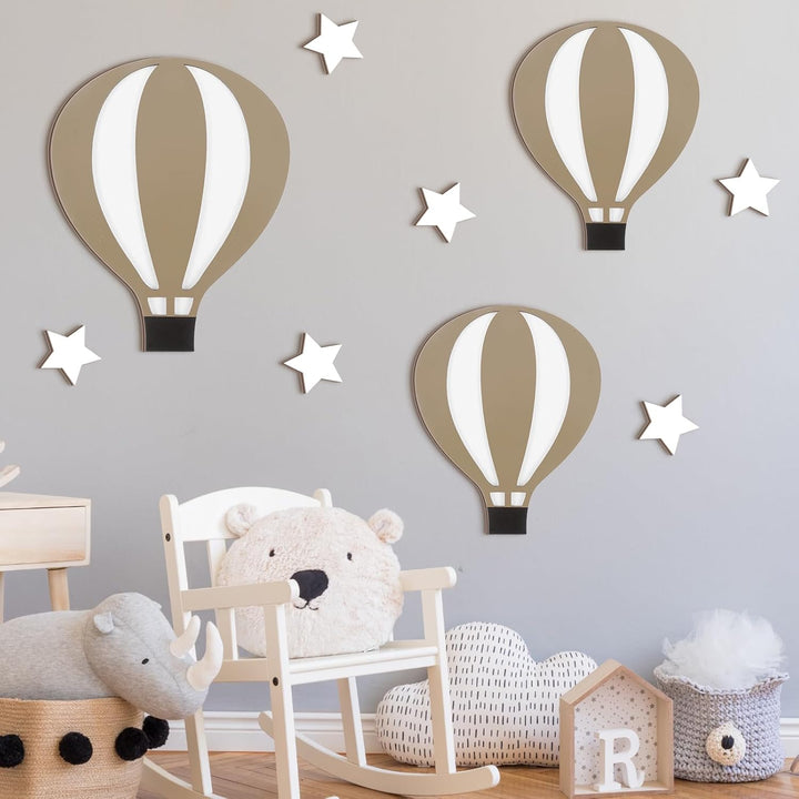 WOOD HOT AIR BALOON + STARS  WALL DECOR